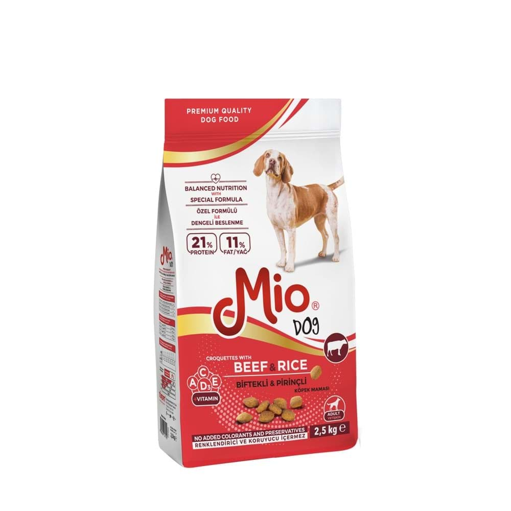 MİO BİFTEKLİ VE PİRİNÇLİ KÖPEK MAMASI 2,5 KG