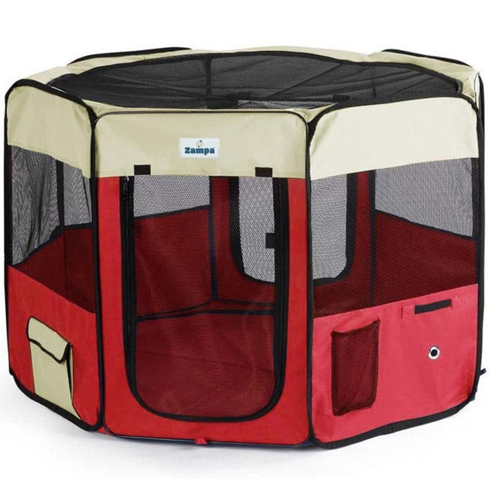 PET PARK OYUN ALANI KREM-KIRMIZI 91*91*54 (ZPP1301-S-R)