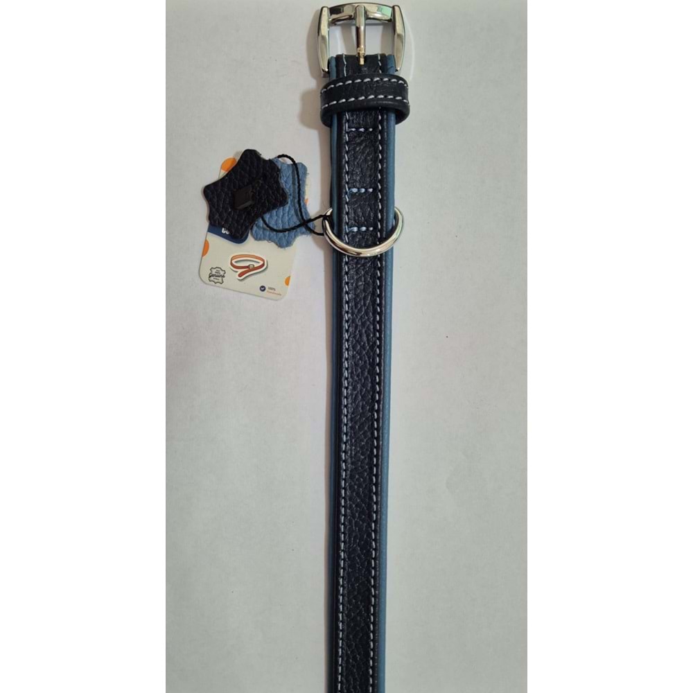 FLATİRON DERİ BOYUN TASMASI LACİVERT TURKUAZ 47 CM (ZB325-N)