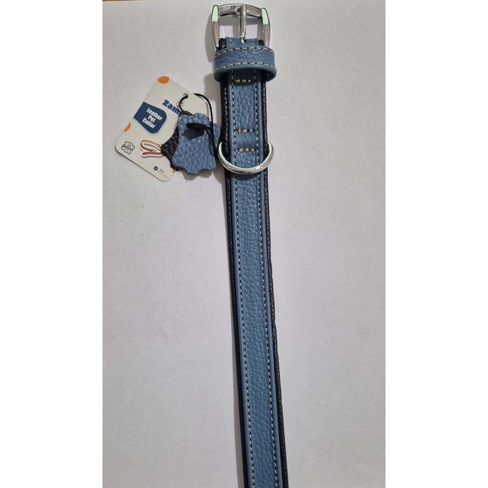 FLATİRON DERİ BOYUN TASMASI TURKUAZ LACİVERT 47 CM (ZB325-T)