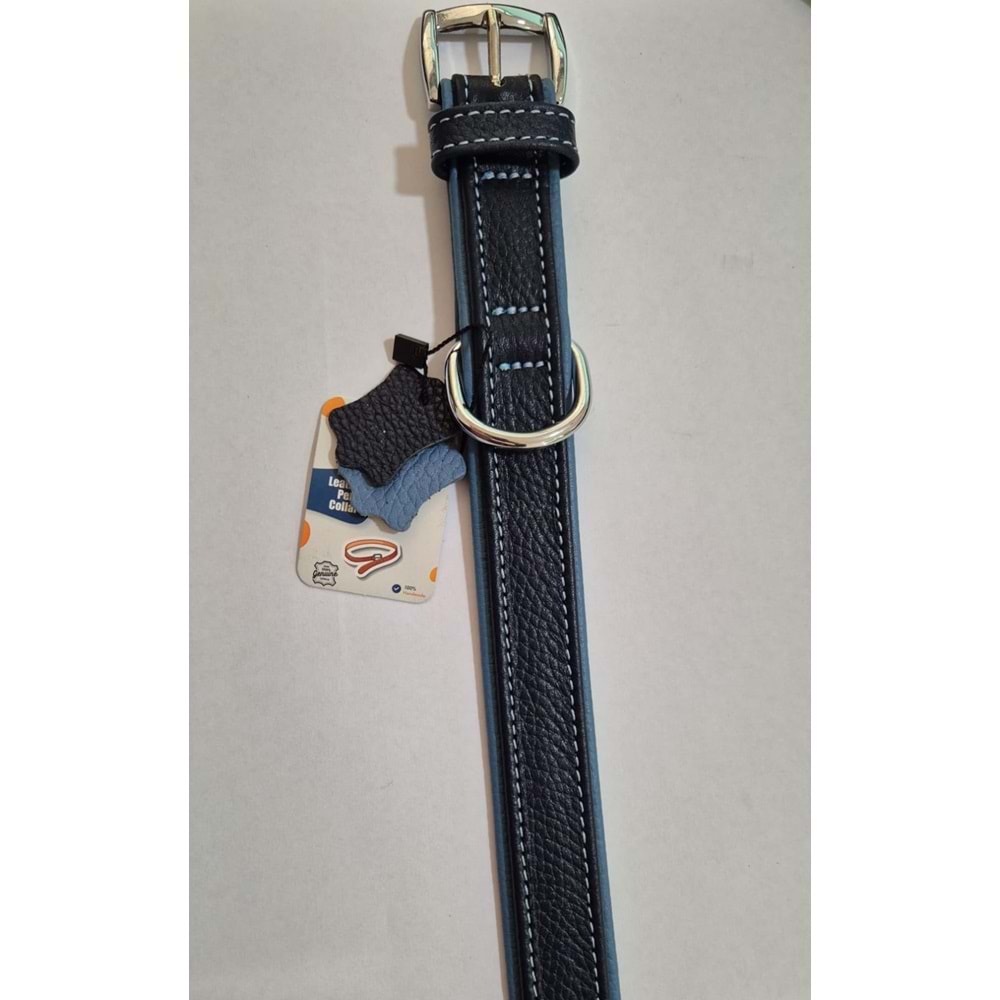 FLATİRON DERİ BOYUN TASMASI LACİVERT TURKUAZ 54 CM (ZB330-N)