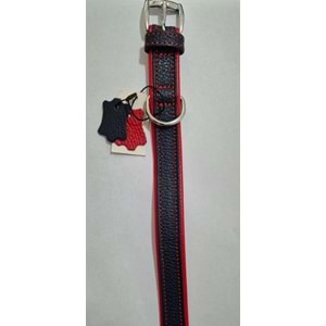 FLATİRON DERİ BOYUN TASMASI LACİVERT KIRMIZI 42 CM (ZB320-NR)