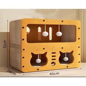 EVCİL HAYVAN 3 GİRİŞLİ TIRMALAMALI AHŞAP OYUN EVİ (MAD-394)