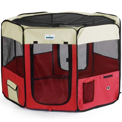 PET PARK OYUN ALANI KREM-KIRMIZI 91*91*54 (ZPP1301-S-R)