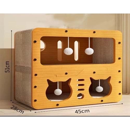 EVCİL HAYVAN 3 GİRİŞLİ TIRMALAMALI AHŞAP OYUN EVİ (MAD-394)