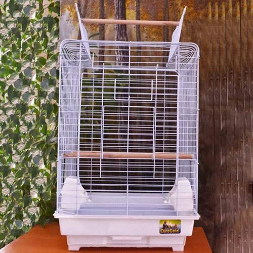 EUROGOLD PAPAĞAN AÇILIR KAFESİ ÇATILI BEYAZ 40,5*40,5*59,5 CM (1604AB)