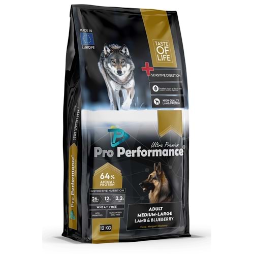 PRO PERFORMANCE ADULT DOG MEDIUM LARGE LAMB & BLUEBERRY 12 KG (PPD6003)