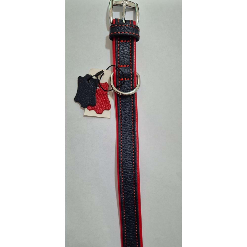 FLATİRON DERİ BOYUN TASMASI LACİVERT KIRMIZI 42 CM (ZB320-NR)