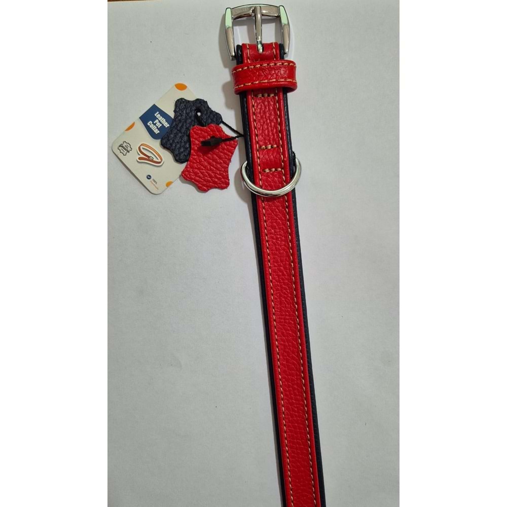 FLATİRON DERİ BOYUN TASMASI KIRMIZI LACİVERT 42 CM (ZB320-R)