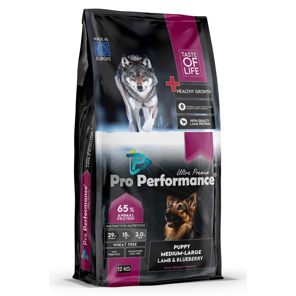 PRO PERFORMANCE PUPPY DOG MEDIUM LARGE LAMB & BLUEBERRY 12 KG (PPD6001)